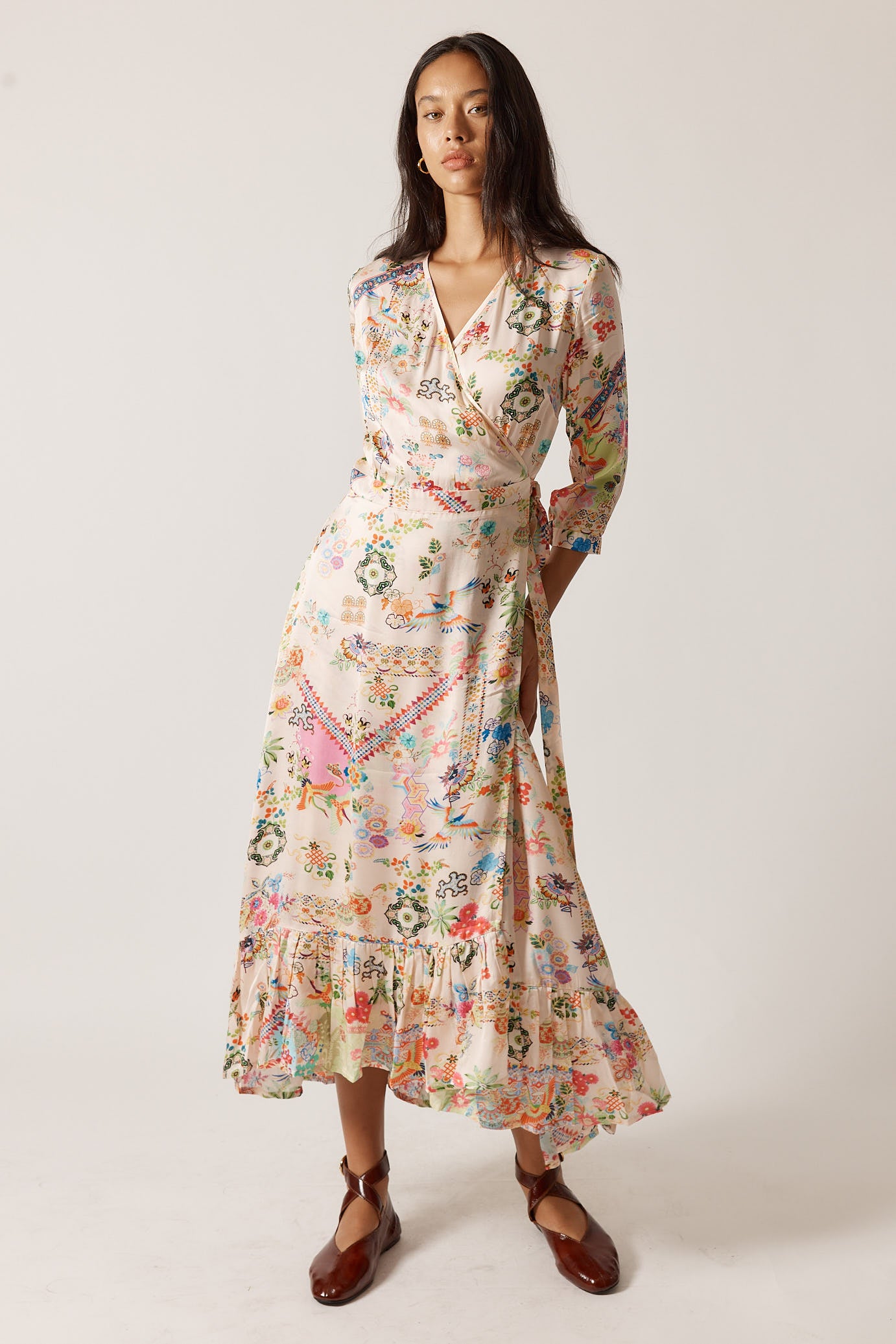 lala long sleeve wrap dress Rubyyaya Lala Wrap Dress Pink