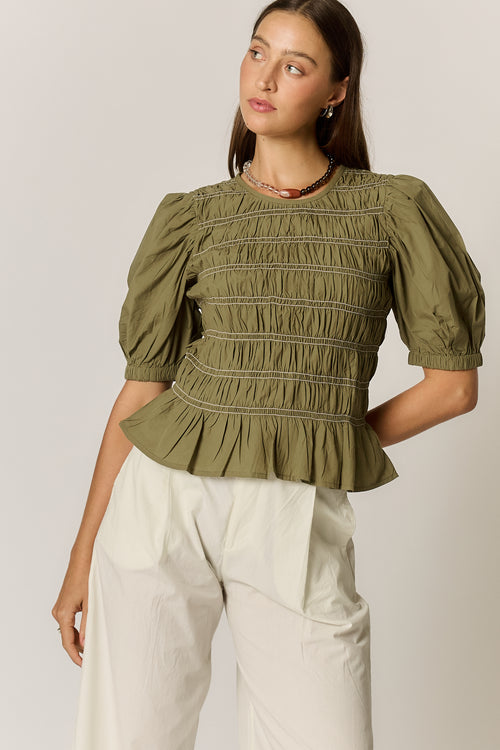 Giliann Pyke Shirred Top Olive