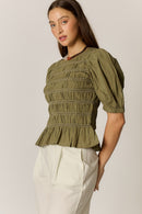 Giliann Pyke Shirred Top Olive