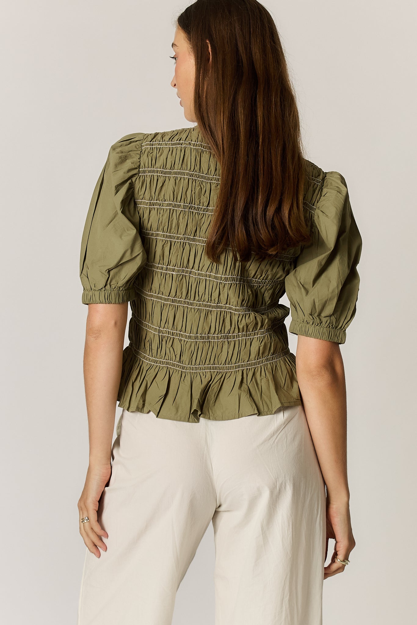 Giliann Pyke Shirred Top Olive