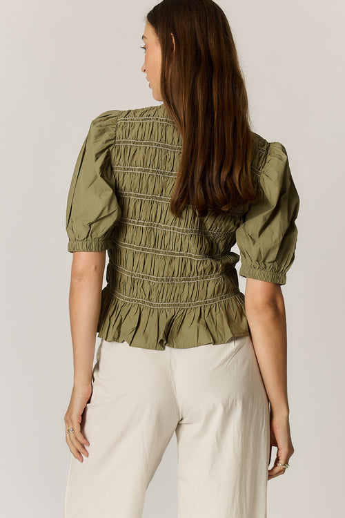 Giliann Pyke Shirred Top Olive