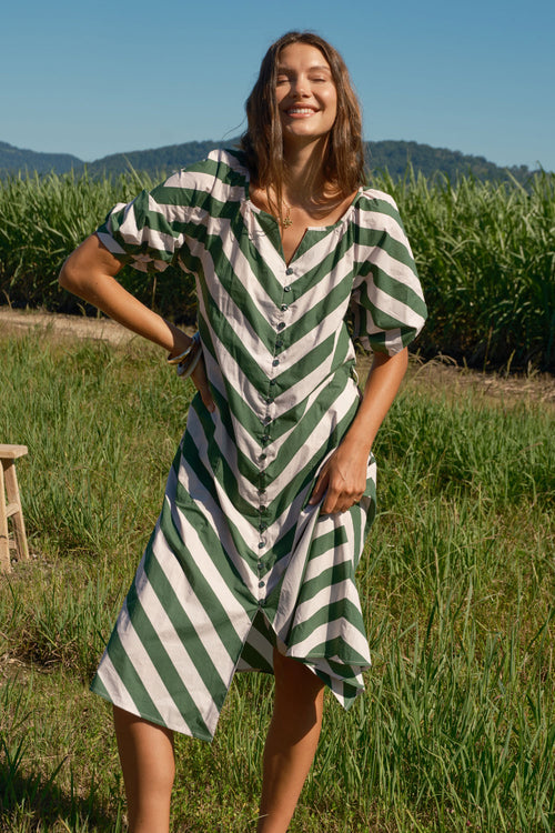 Itami Stripe Button Dress Olive
