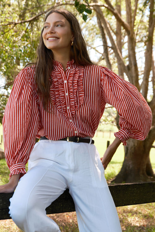 Rubyyaya Countryside Frill Top Red