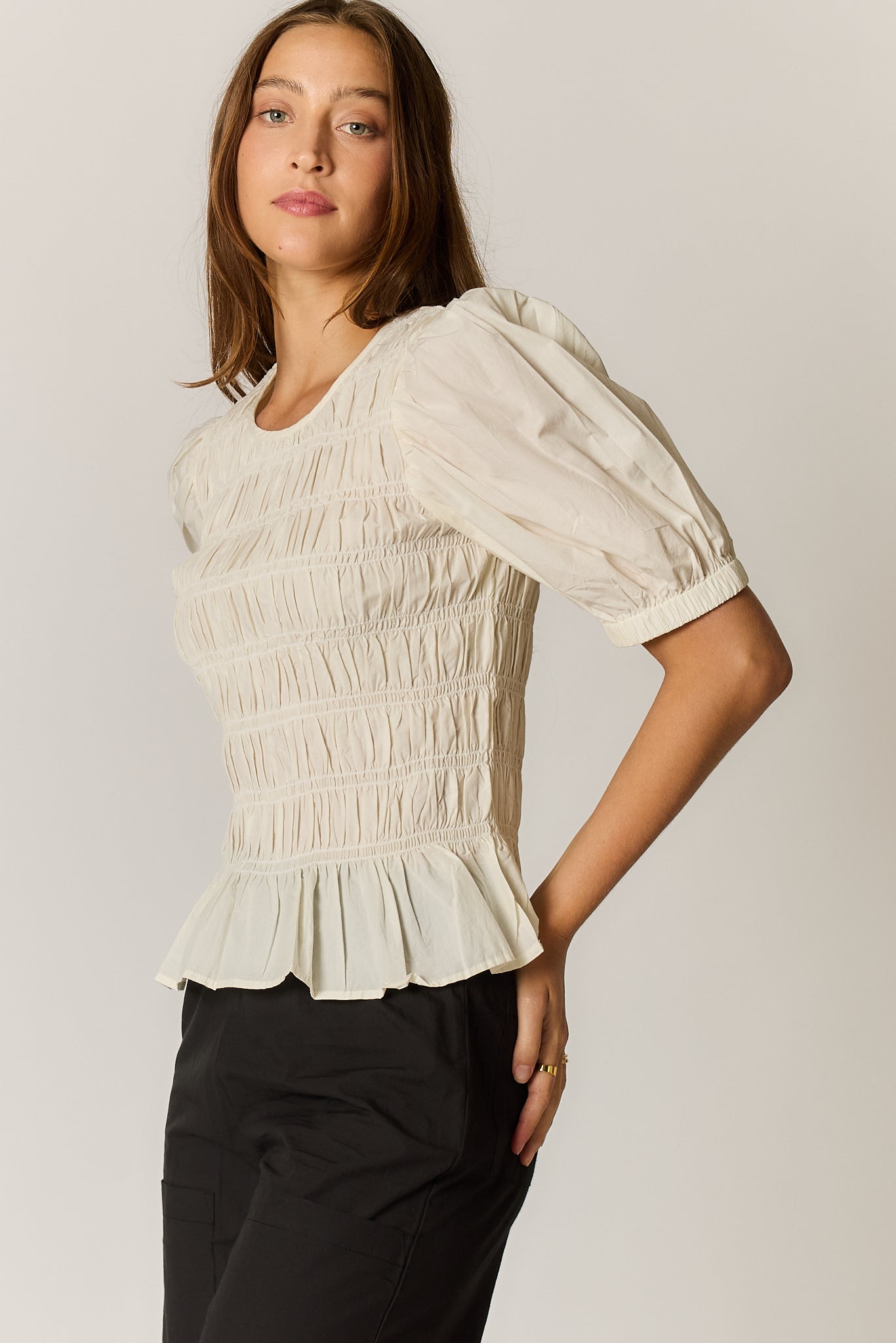 Giliann Pyke Shirred Top Coconut