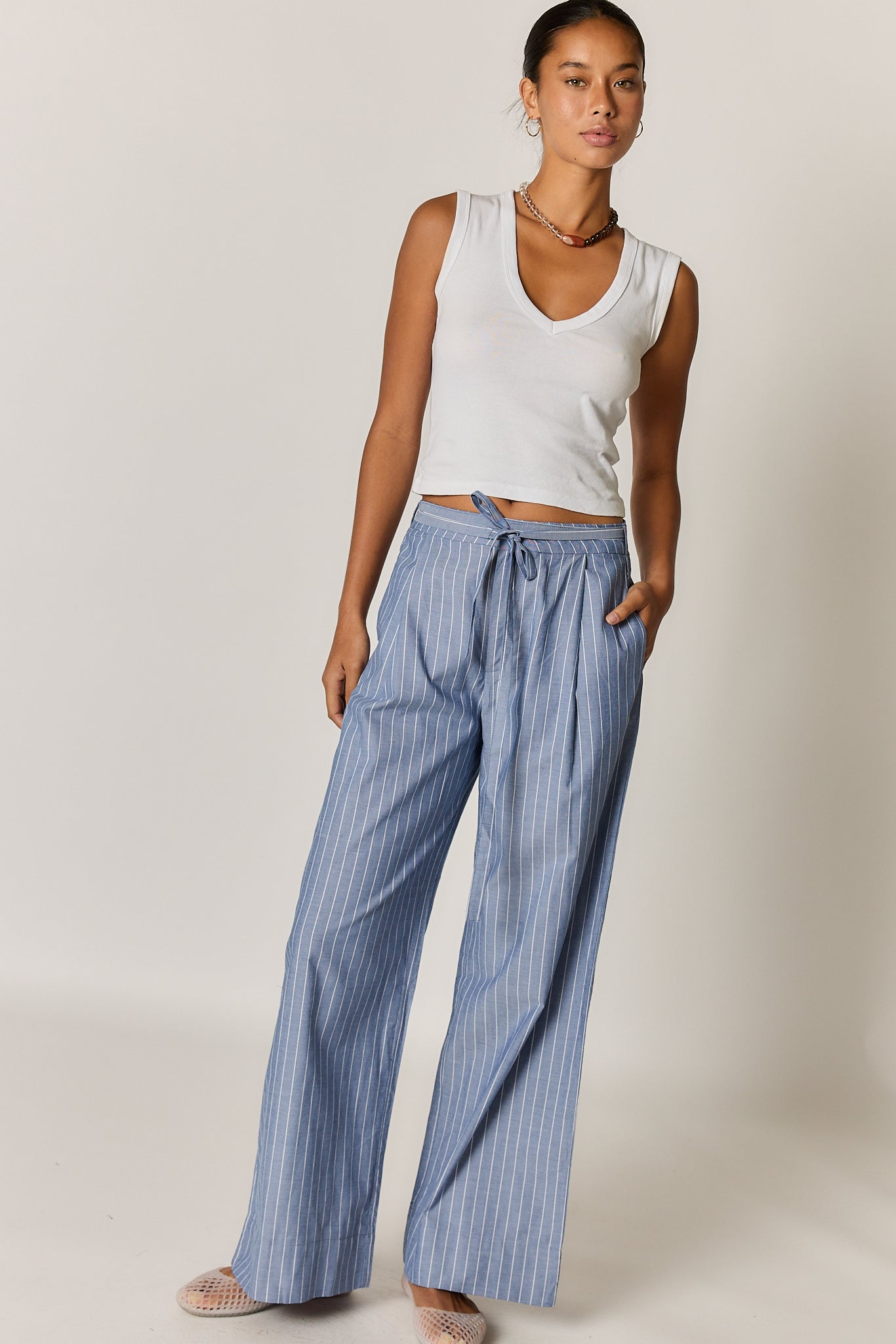 Giliann Floyd Tie Pant Blue Pin Stripe