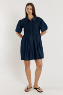 Giliann Gimlet Shirred Dress Denim