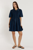 Giliann Gimlet Shirred Dress Denim