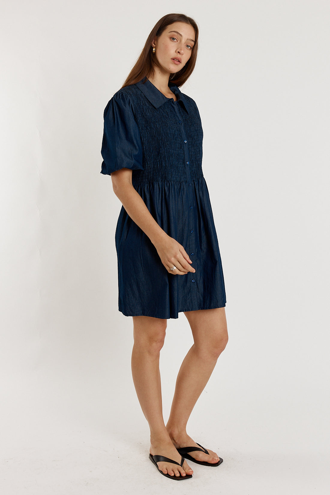 Giliann Gimlet Shirred Dress Denim