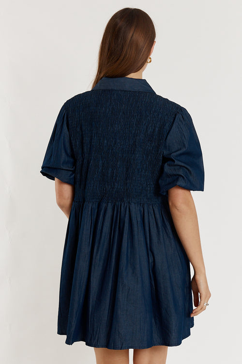 Giliann Gimlet Shirred Dress Denim