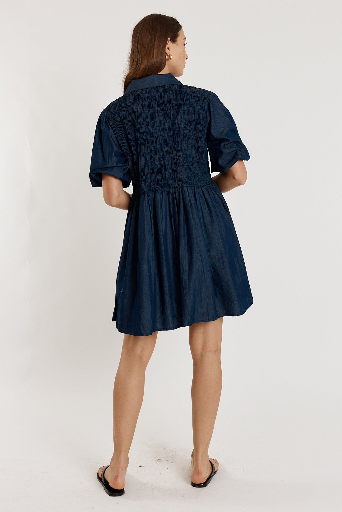 Giliann Gimlet Shirred Dress Denim