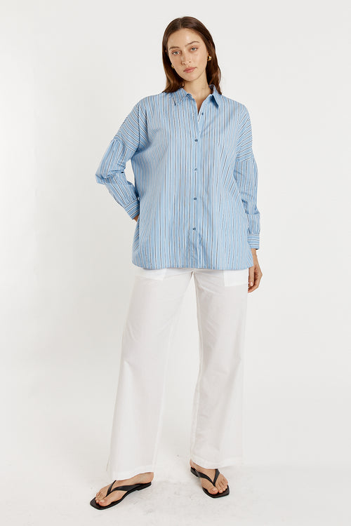 Giliann Jean Cut Out Shirt Blue Stripe