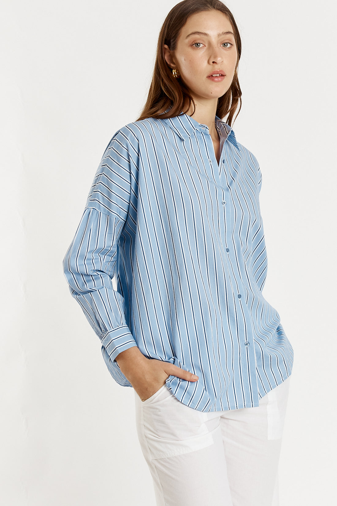Giliann Jean Cut Out Shirt Blue Stripe