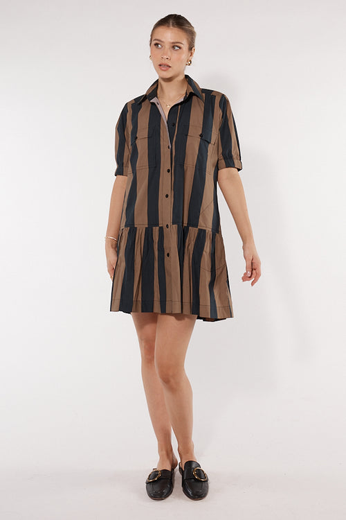 Itami Giverny Dress Brown Stripe