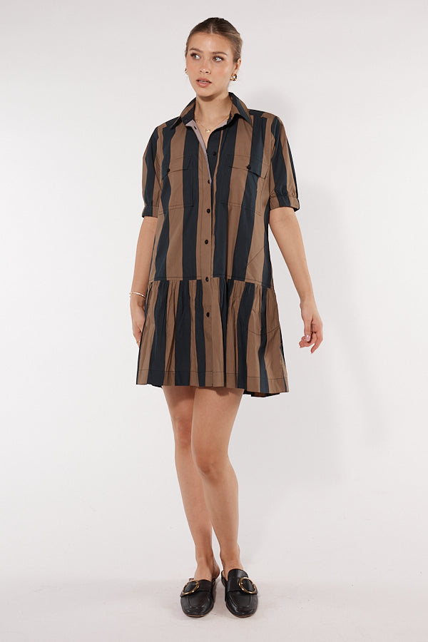 Itami Giverny Dress Brown Stripe