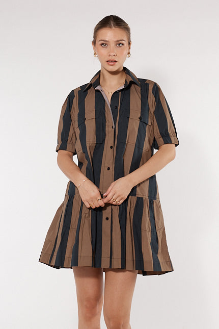 Itami Giverny Dress Brown Stripe