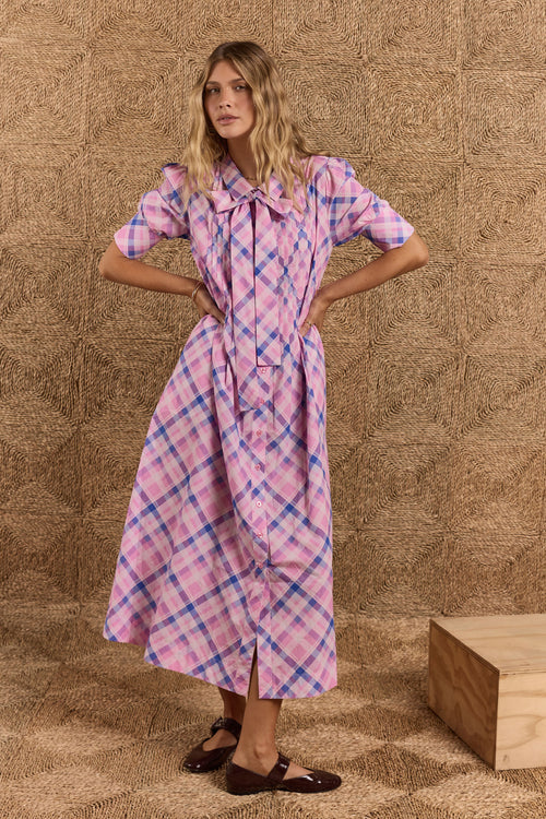 Itami Check Ruched Midi Pink