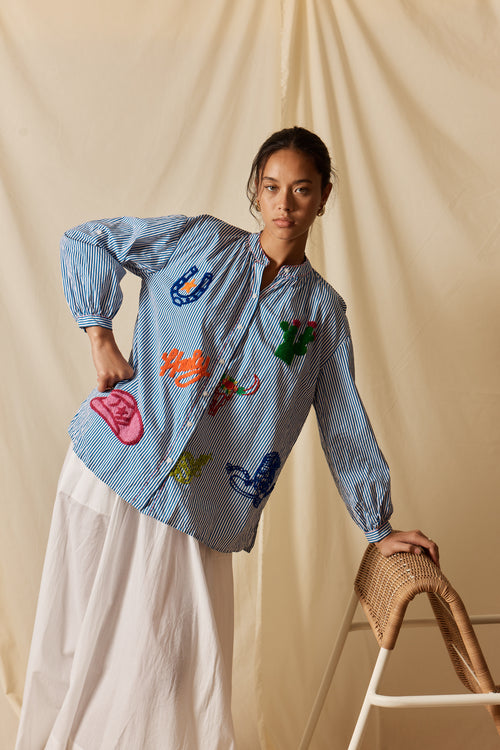 LulaLife Howdy Shirt Navy Stripe