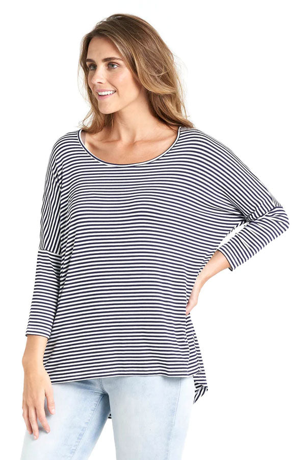 Betty Basics | Milan 3/4 Sleeve Top Navy Stripe