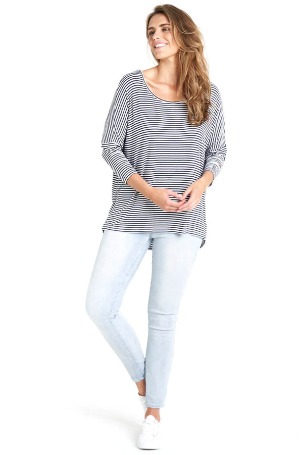 Betty Basics | Milan 3/4 Sleeve Top Navy Stripe