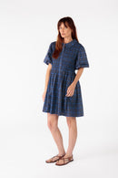 Cowgirl Surfer Parquet Shirred Dress Blue