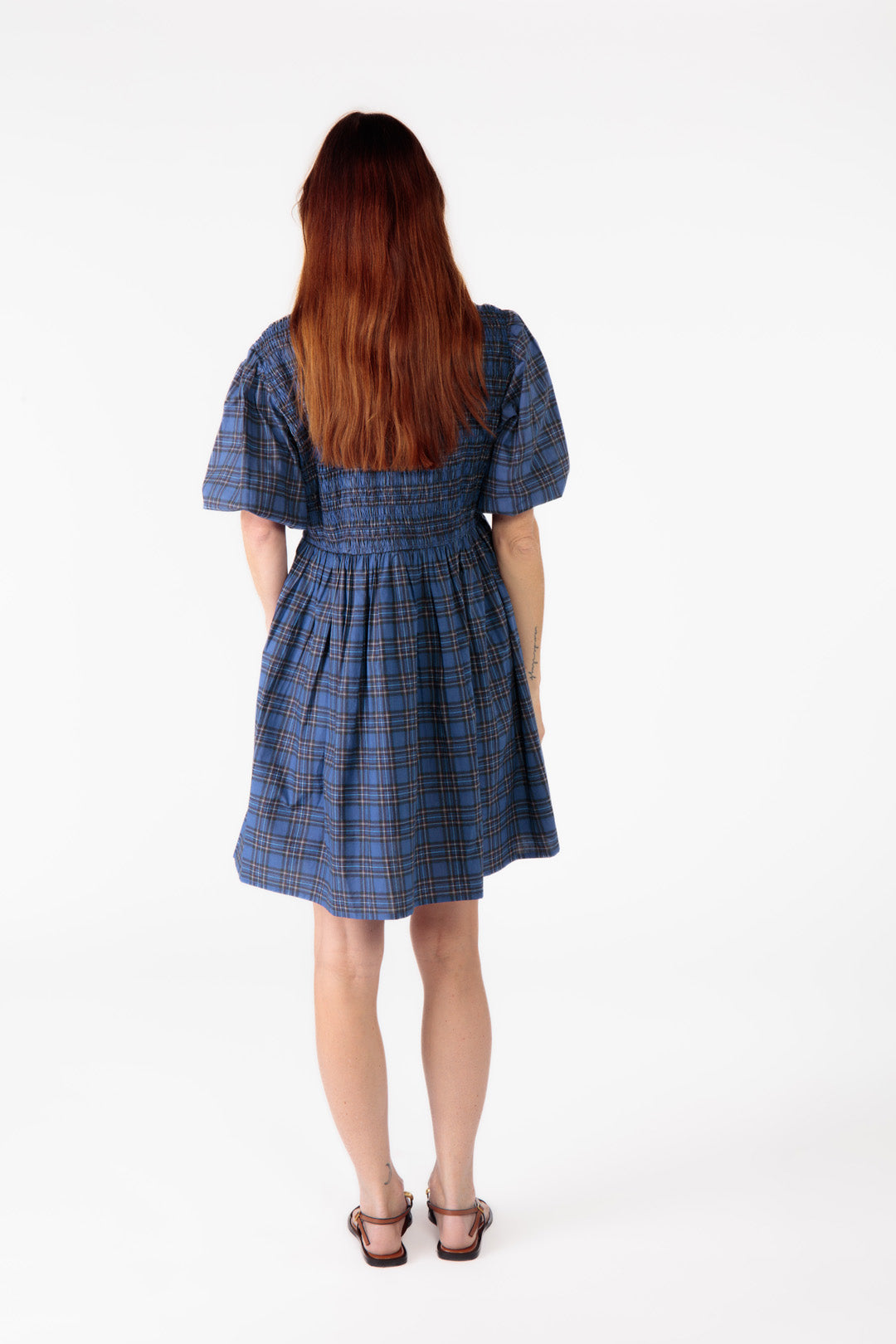 Cowgirl Surfer Parquet Shirred Dress Blue