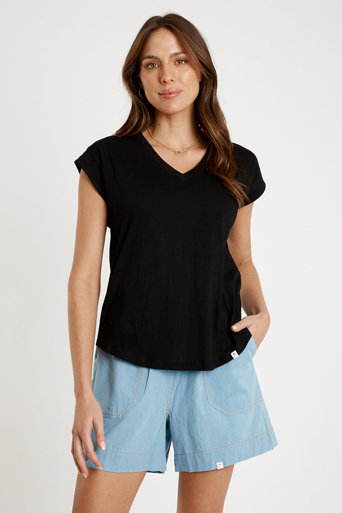 IBSA Plain T-Shirt V Neck Black