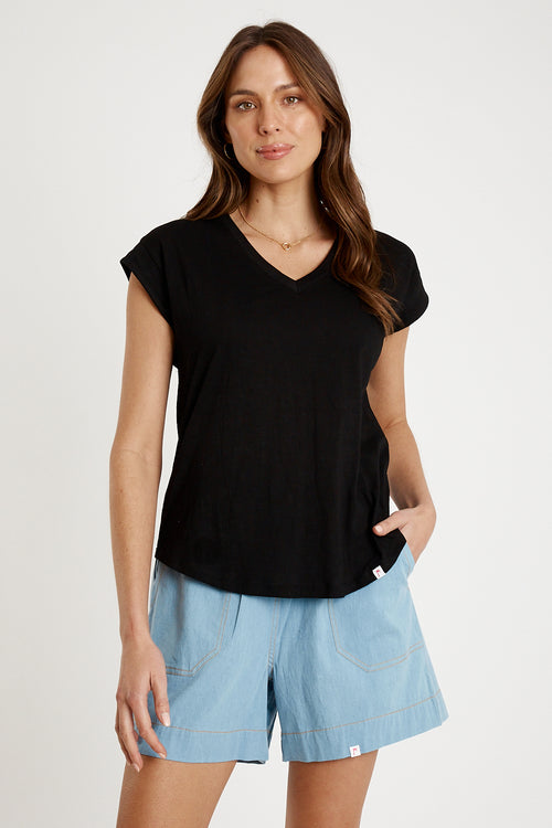 IBSA Plain T-Shirt V Neck Black