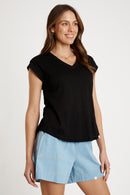 IBSA Plain T-Shirt V Neck Black