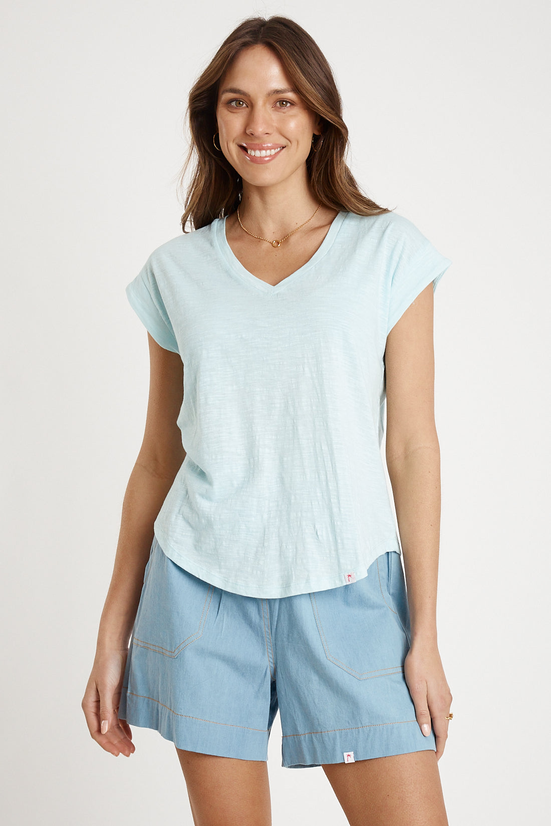 IBSA Plain T-Shirt V Neck Blue