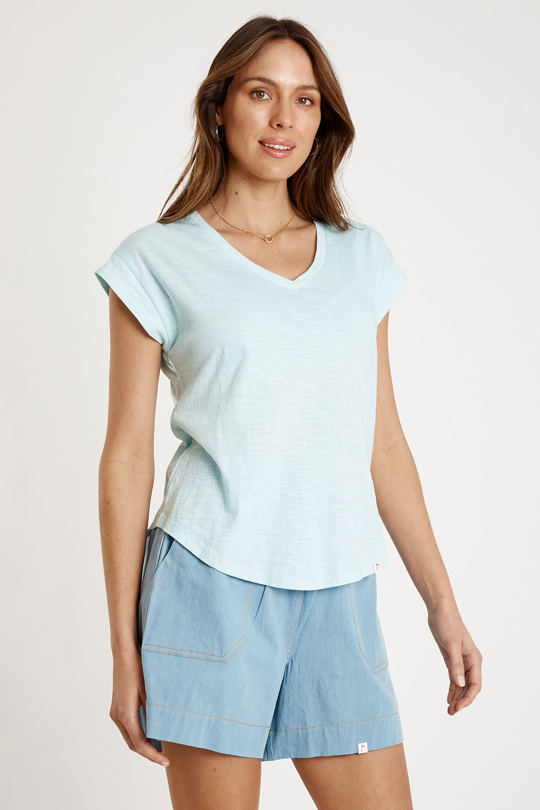 IBSA Plain T-Shirt V Neck Blue