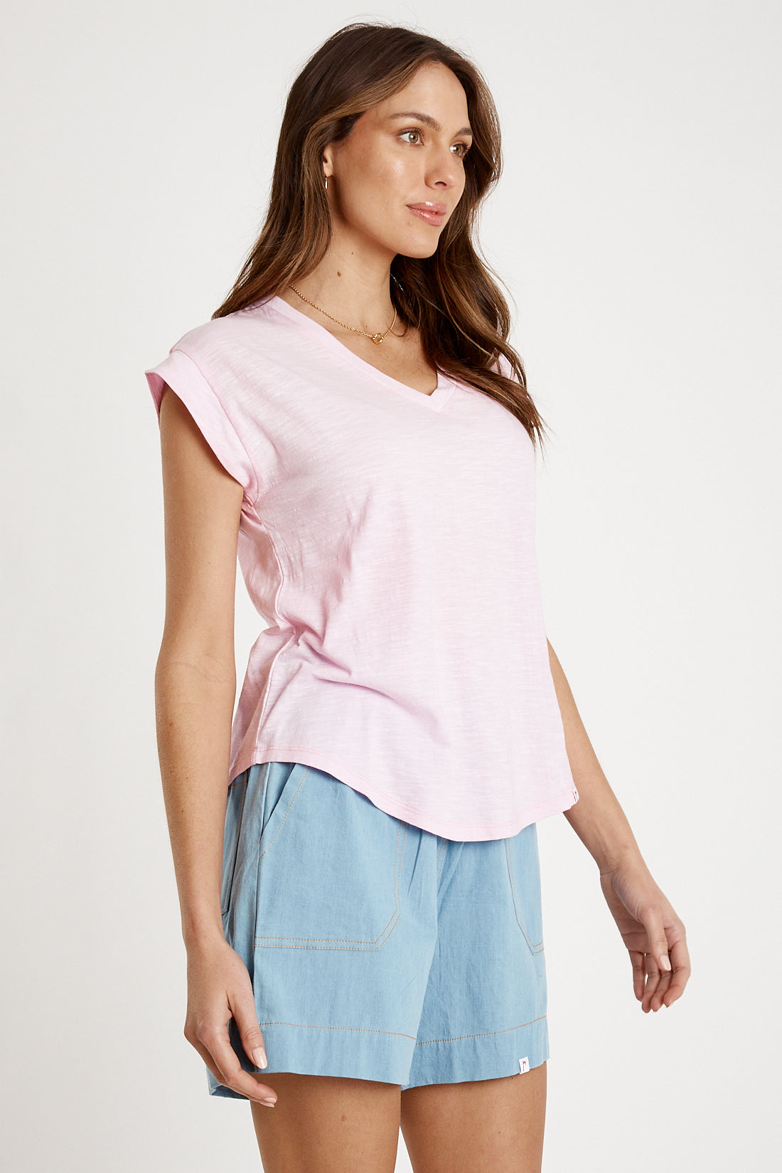 IBSA Plain T-Shirt V Neck Pink
