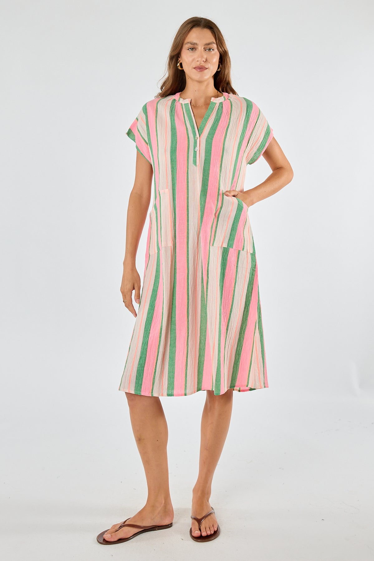 Itami Basque Capped Sleeve Dress Green