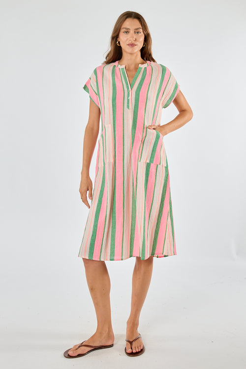 Itami Basque Capped Sleeve Dress Green