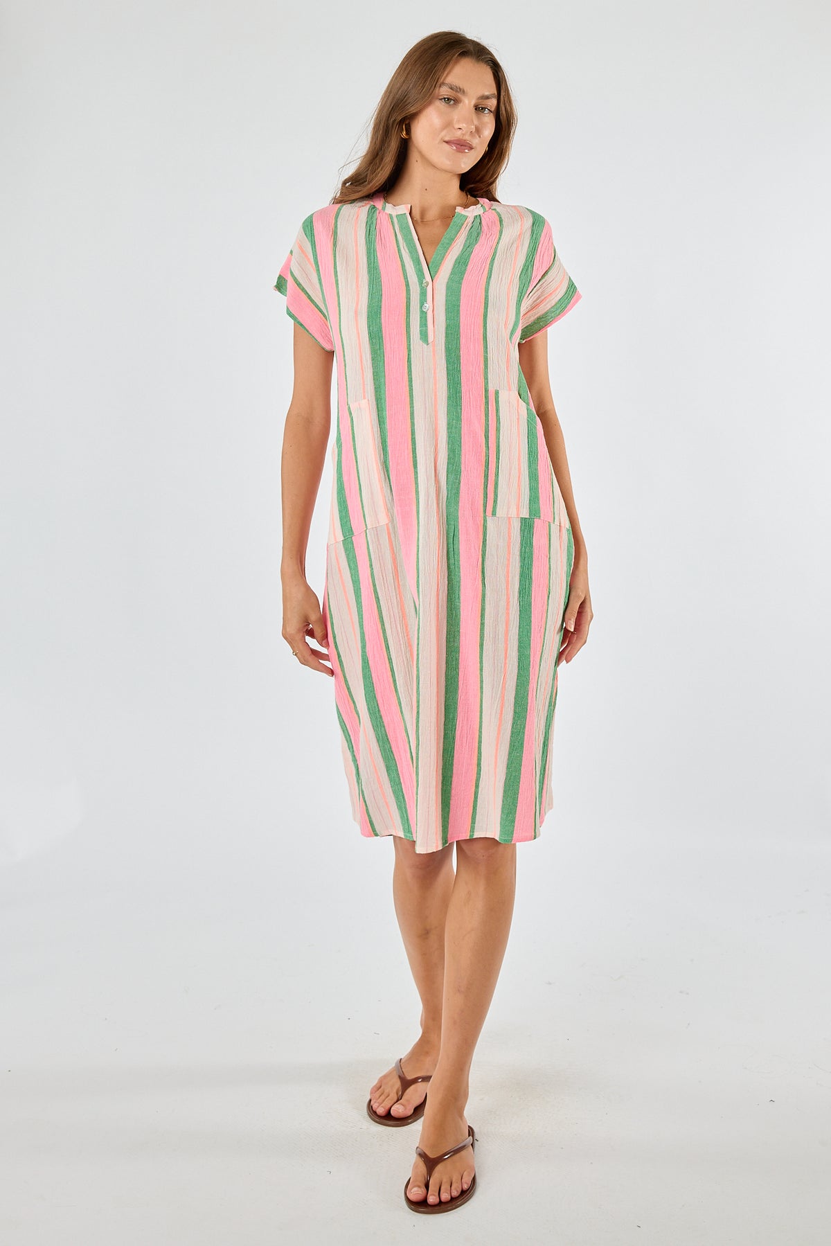 Itami Basque Capped Sleeve Dress Green