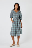 Itami Check Button Midi Dress Green