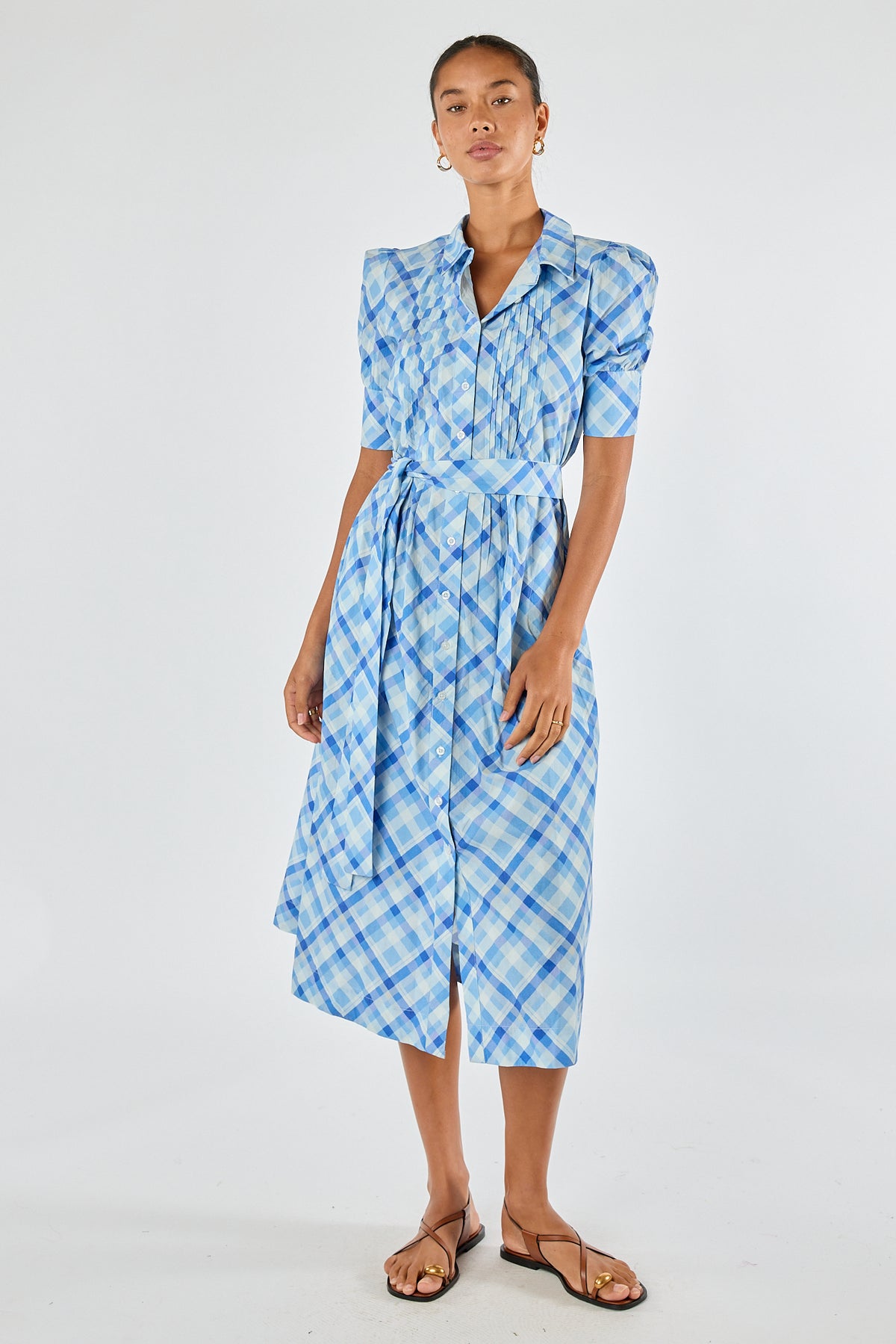 Itami Check Ruched Midi Blue