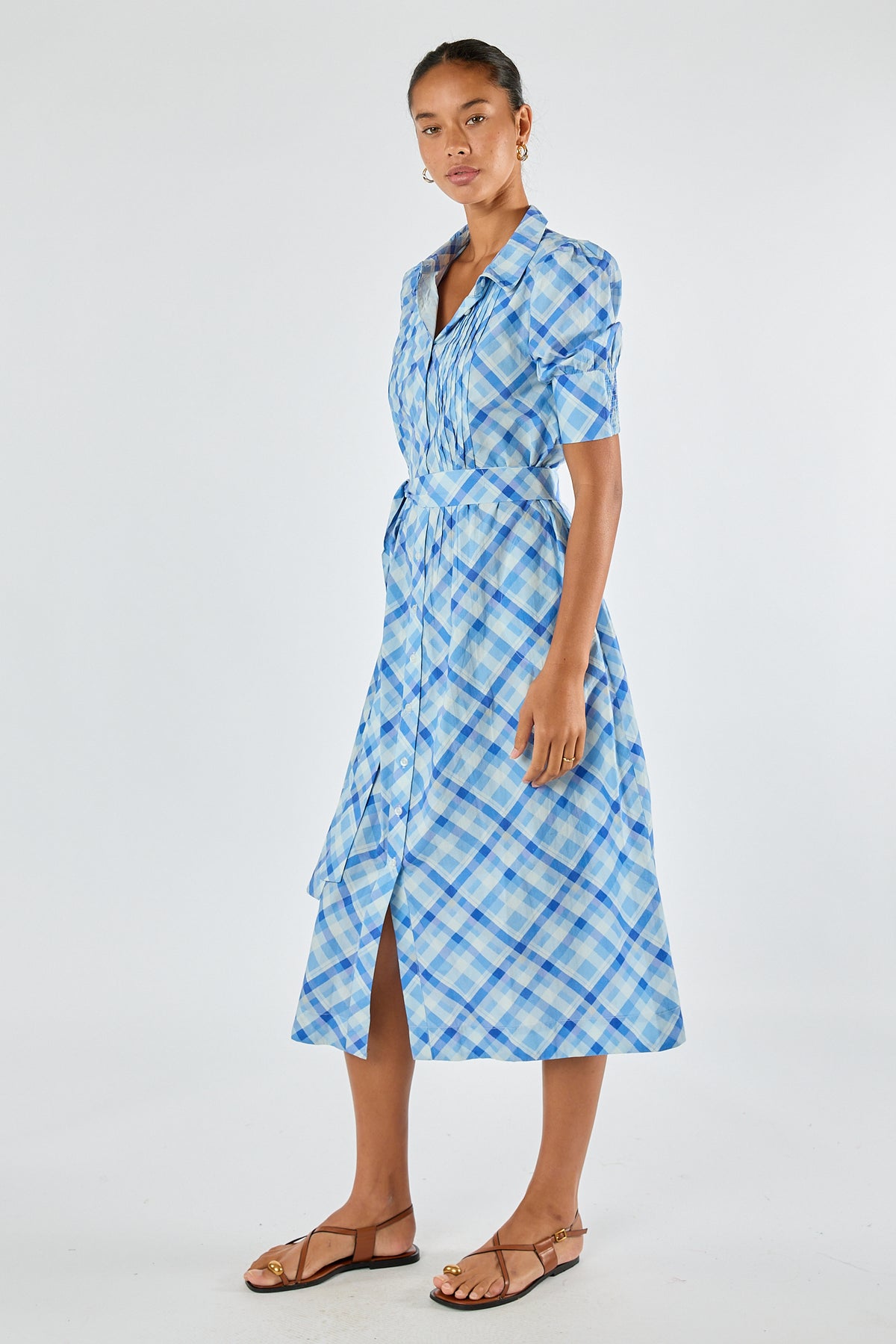 Itami Check Ruched Midi Blue