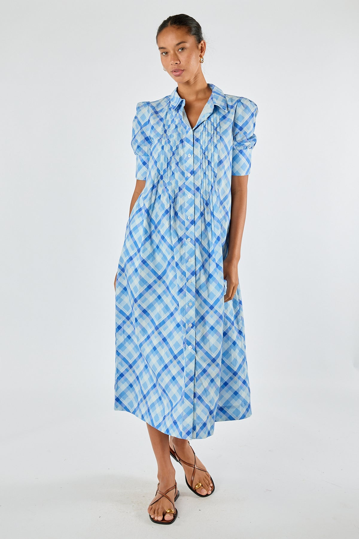 Itami Check Ruched Midi Blue