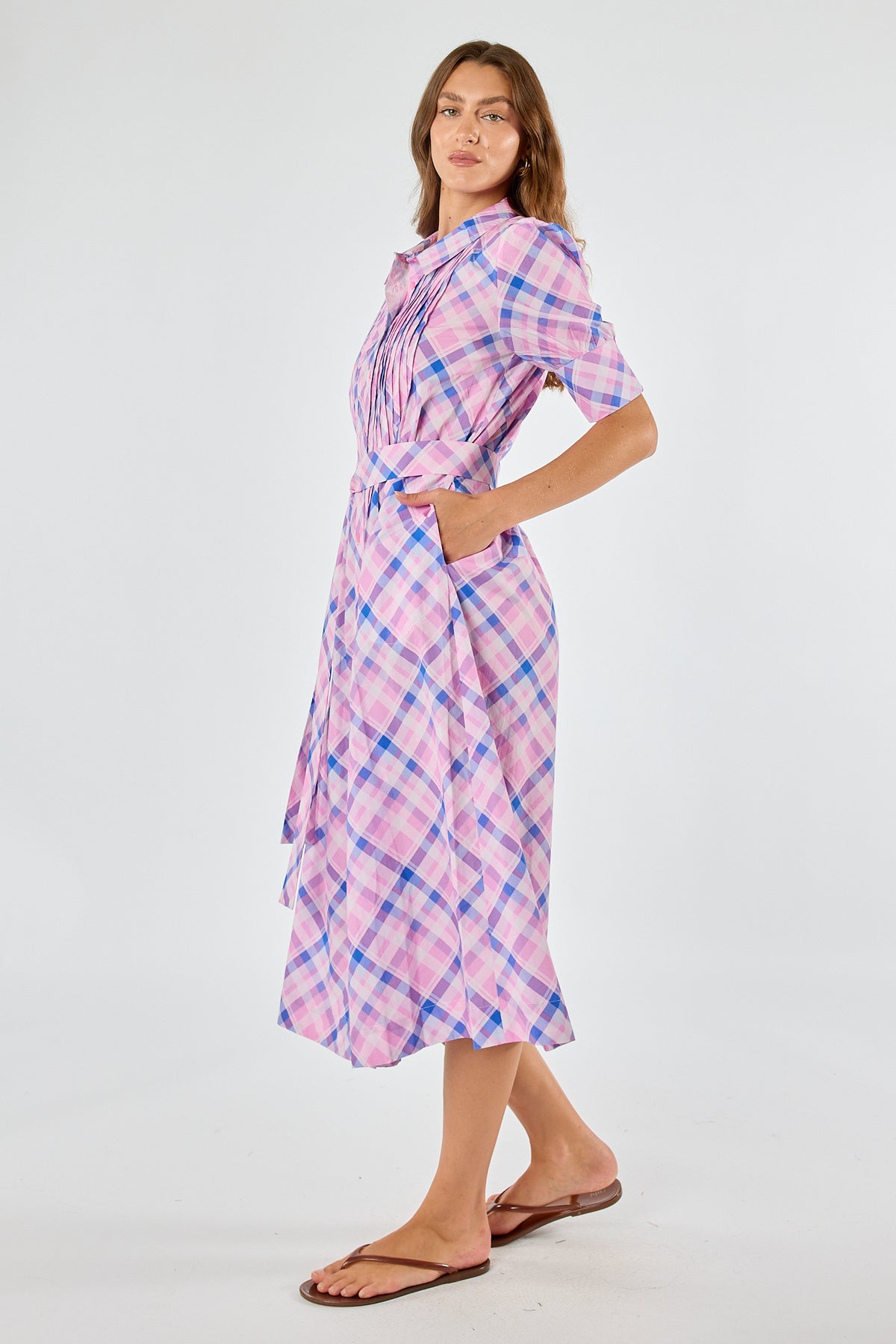 Itami Check Ruched Midi Pink