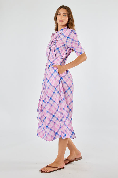 Itami Check Ruched Midi Pink