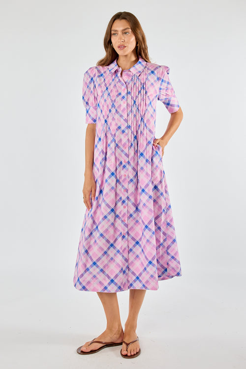 Itami Check Ruched Midi Pink