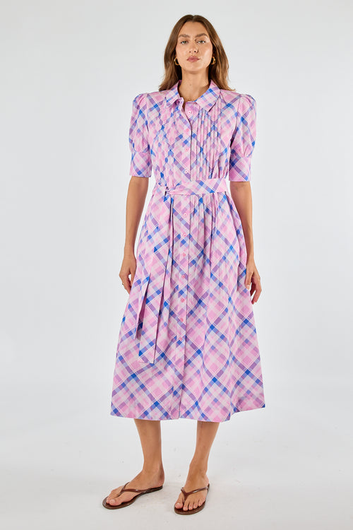 Itami Check Ruched Midi Pink