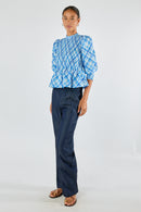 Itami Check Ruched Top Blue
