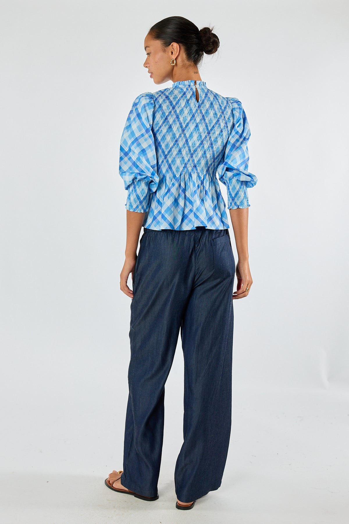 Itami Check Ruched Top Blue