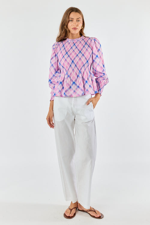 Itami Check Ruched Top Pink