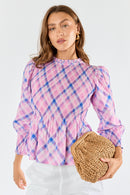 Itami Check Ruched Top Pink