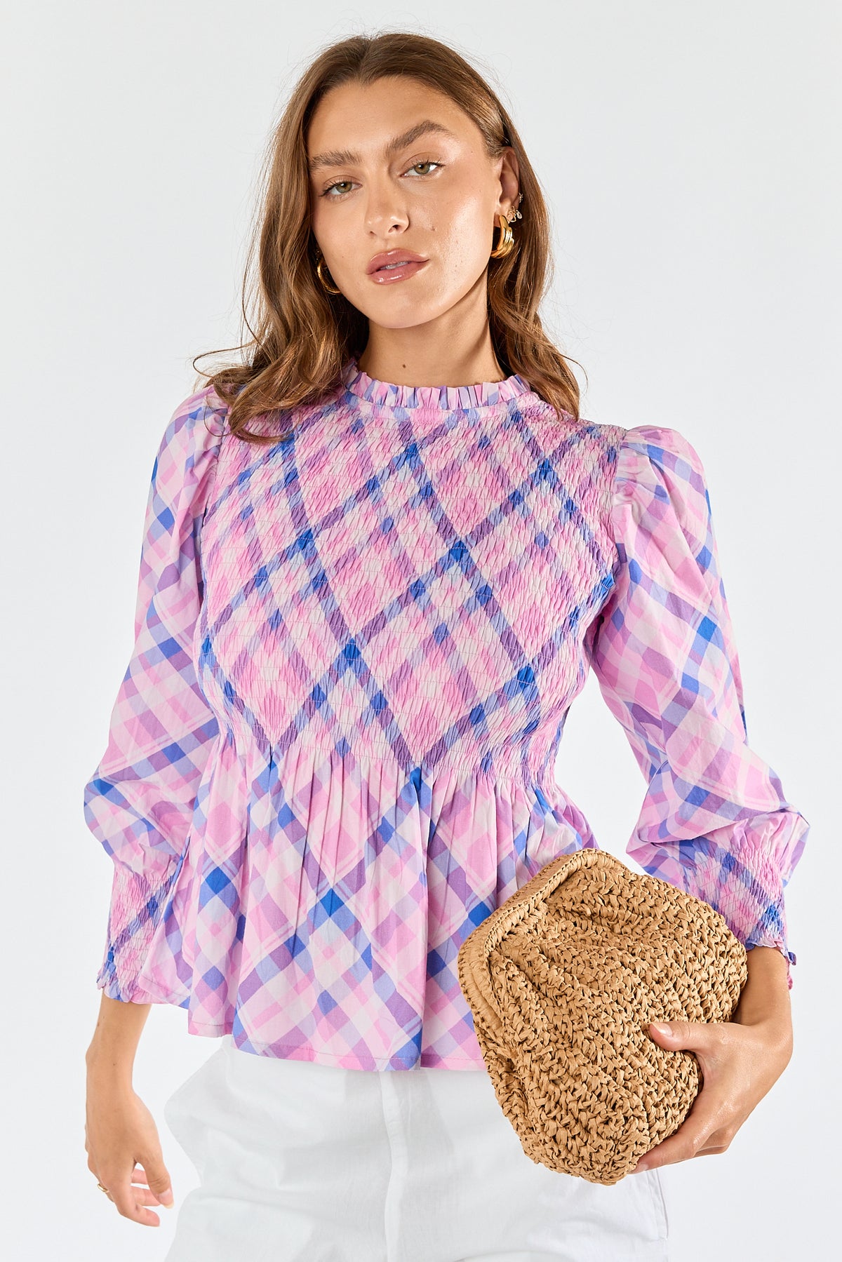 Itami Check Ruched Top Pink