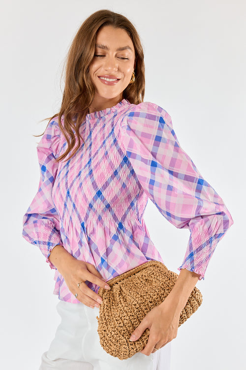 Itami Check Ruched Top Pink