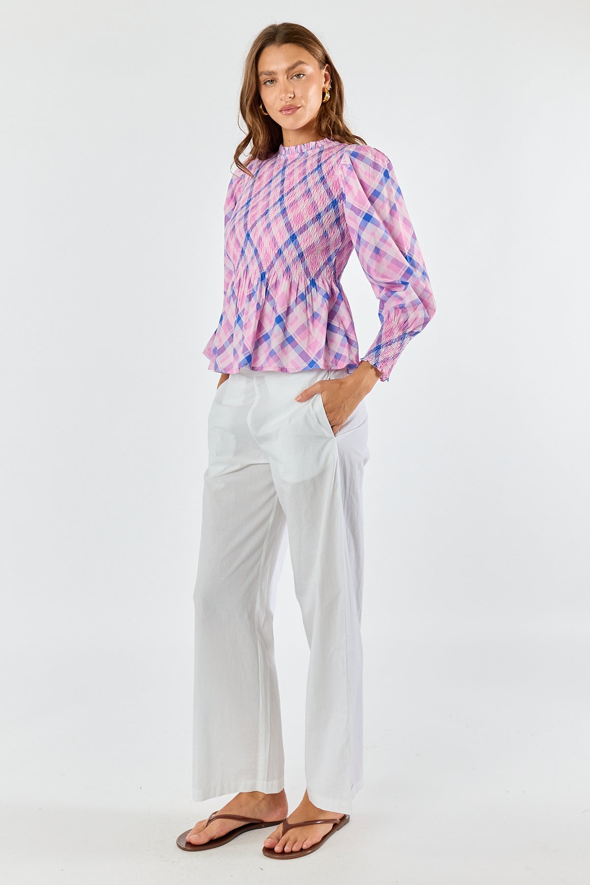 Itami Check Ruched Top Pink