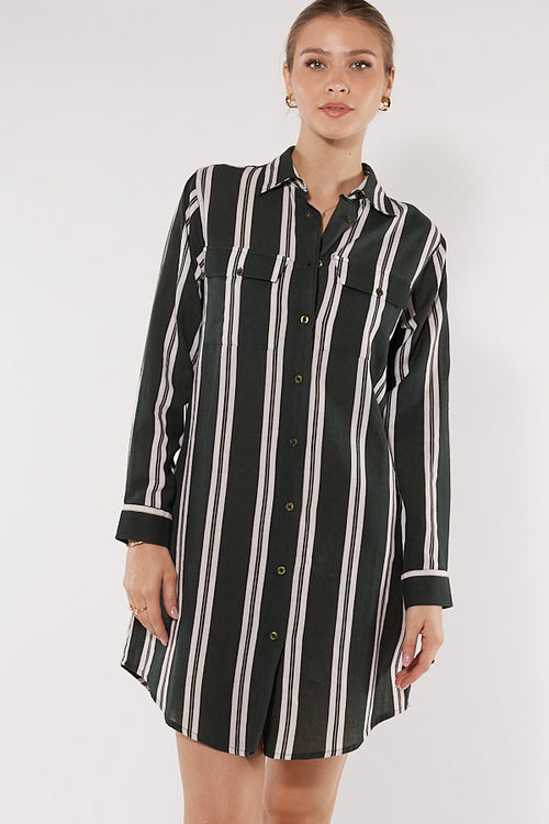 Itami Marseille Shirtdress Black Stripe